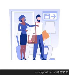 Conference facility isolated concept vector illustration. Hotel administrator meets the client, greeting a guest, business travel, hotel service, accommodation facility vector concept.. Conference facility isolated concept vector illustration.
