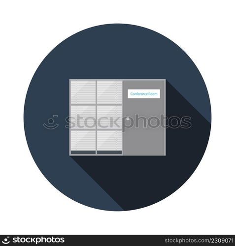 Conference Room Icon. Flat Circle Stencil Design With Long Shadow. Vector Illustration.