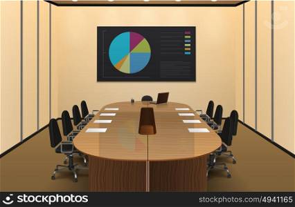 Conference Room Interior Design Illustration . Conference room interior realistic design with chart on the screen vector illustration