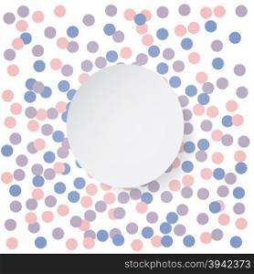 Confetti backdrop with white banner. Rose quarts and serenity colors. Vector illustration.