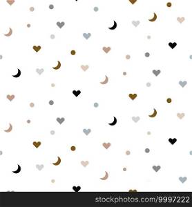 Confetti dots and hearts shapes seamless pattern. Background for paper wrap, textile, package and print vector design.. Confetti dots and hearts shapes seamless pattern. Background for paper wrap, textile, package and print design.