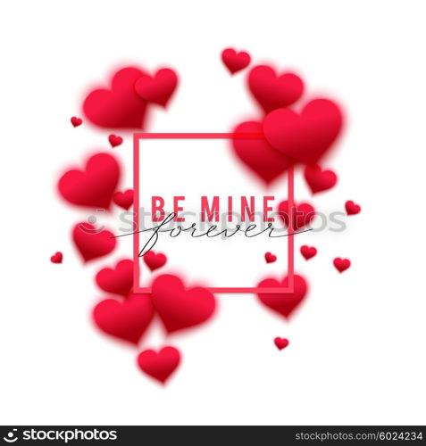 confetti falling from red hearts. Vector confetti falling from red blurred hearts on the white background. Love concept card background for Valentines day. Be mine forever