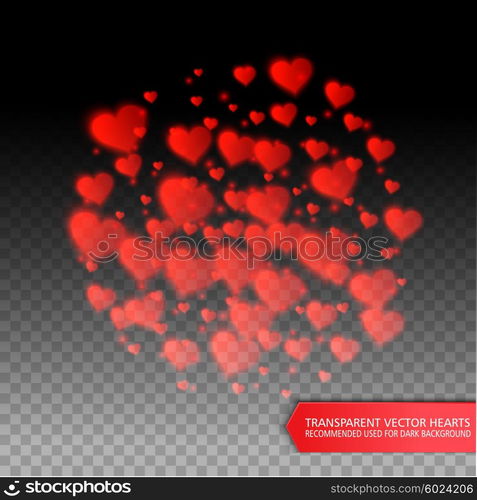 confetti falling from red hearts. Vector confetti falling from red hearts on the transparent background. Love concept card background for Valentine&rsquo;s day