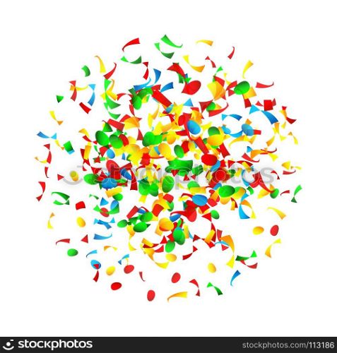 Confetti Falling Vector. Bright Explosion Isolated On White. Background For Birthday, Anniversary, Party, Holiday Decoration.. Confetti Falling Vector. Bright Explosion Isolated On White. Background For Birthday, Anniversary, Holiday Decoration.