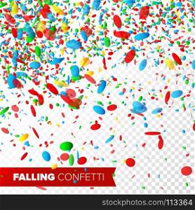 Confetti Falling Vector. Confetti Falling Vector. Bright Explosion Isolated On White. Background For Birthday, Party, Holiday Decoration.