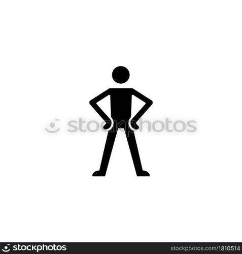 Confidence body language black glyph icon. Standing in confident posture. Expressing assertiveness. Keeping hands visible. Silhouette symbol on white space. Vector isolated illustration. Confidence body language black glyph icon