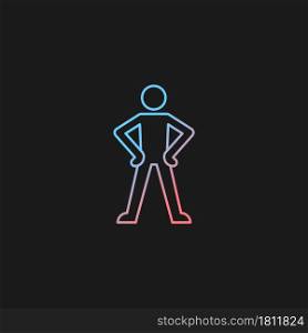 Confidence body language gradient vector icon for dark theme. Standing in confident posture. Expressing assertiveness. Thin line color symbol. Modern style pictogram. Vector isolated outline drawing. Confidence body language gradient vector icon for dark theme