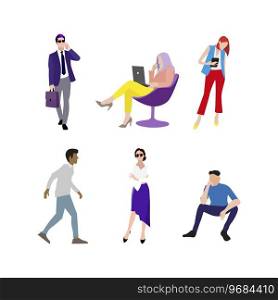Confident business people man and woman. Illustration business people diversity, lady formal speak and man sit in chair vector. Confident business people man and woman