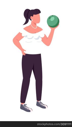 Confident girl with bowling ball semi flat color vector character. Full body person on white. Lady with bowling equipment simple cartoon style illustration for web graphic design and animation. Confident girl with bowling ball semi flat color vector character