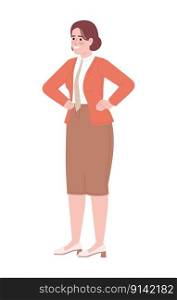 Confident office lady with hands on hips semi flat color vector character. Editable figure. Full body person on white. Simple cartoon style spot illustration for web graphic design and animation. Confident office lady with hands on hips semi flat color vector character