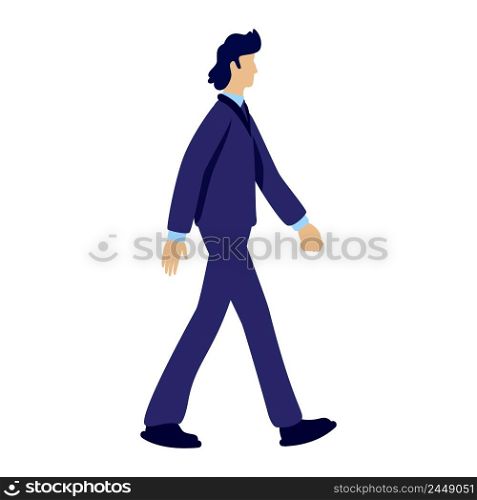 Confident office manager in dark blue suit semi flat color vector character. Walking figure. Full body person on white. Simple cartoon style illustration for web graphic design and animation. Confident office manager in dark blue suit semi flat color vector character