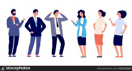 Confident people. Victory poses, young guys winning. Group of successful women men, happy smiling managers isolated vector characters set. Illustration pose people, success character, victory employee. Confident people. Victory poses, young guys winning. Group of successful women men, happy smiling managers isolated vector characters set
