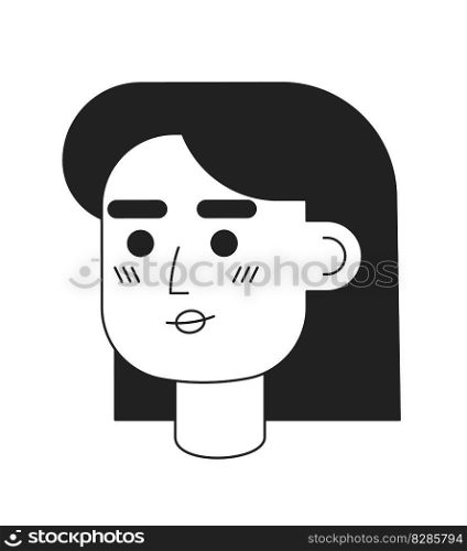 Confident smiling woman monochromatic flat vector character head. Black and white avatar icon. Editable cartoon user portrait. Simple lineart ink spot illustration for web graphic design and animation. Confident smiling woman monochromatic flat vector character head