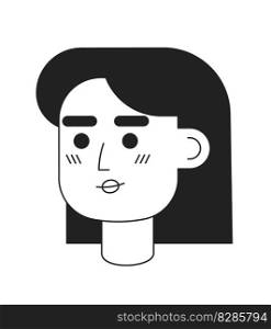 Confident smiling woman monochromatic flat vector character head. Black and white avatar icon. Editable cartoon user portrait. Simple lineart ink spot illustration for web graphic design and animation. Confident smiling woman monochromatic flat vector character head
