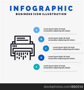 Confidential, Data, Delete, Document, File, Information, Shredder Line icon with 5 steps presentation infographics Background
