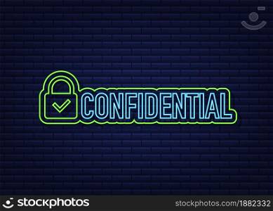 Confidential green neon sign, isolated on dark background. Flat icon. Vector illustration. Confidential green neon sign, isolated on dark background. Flat icon. Vector illustration.
