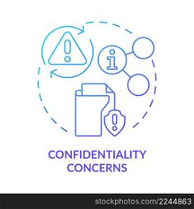 Confidentiality concerns blue gradient concept icon. Sensitive data safety issues. UCaaS risks abstract idea thin line illustration. Isolated outline drawing. Myriad Pro-Bold fonts used. Confidentiality concerns blue gradient concept icon