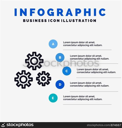 Configuration, Gears, Preferences, Service Line icon with 5 steps presentation infographics Background