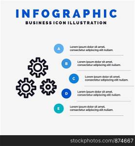 Configuration, Gears, Preferences, Service Line icon with 5 steps presentation infographics Background