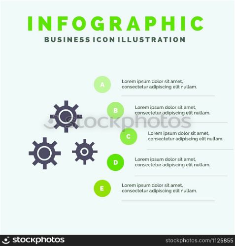 Configuration, Gears, Preferences, Service Solid Icon Infographics 5 Steps Presentation Background