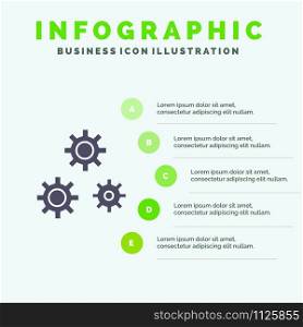Configuration, Gears, Preferences, Service Solid Icon Infographics 5 Steps Presentation Background