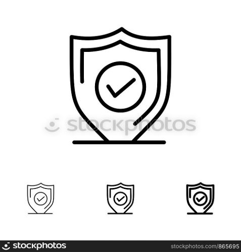 Confirm, Protection, Security, Secure Bold and thin black line icon set