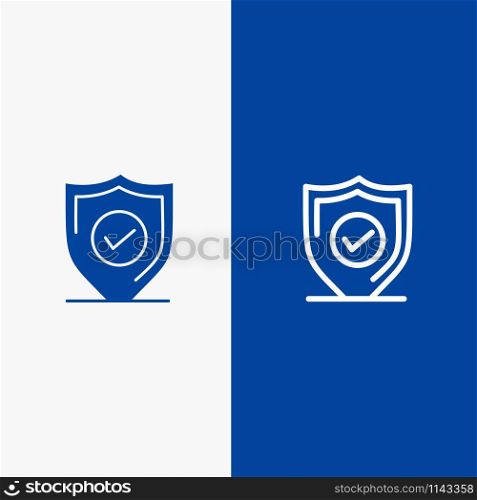 Confirm, Protection, Security, Secure Line and Glyph Solid icon Blue banner Line and Glyph Solid icon Blue banner