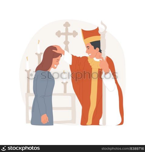 Confirmation isolated cartoon vector illustration. Confirmation in the Catholic church process, woman accepting faith, religious Holy days, spiritual observances and practices vector cartoon.. Confirmation isolated cartoon vector illustration.