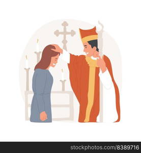 Confirmation isolated cartoon vector illustration. Confirmation in the Catholic church process, woman accepting faith, religious Holy days, spiritual observances and practices vector cartoon.. Confirmation isolated cartoon vector illustration.