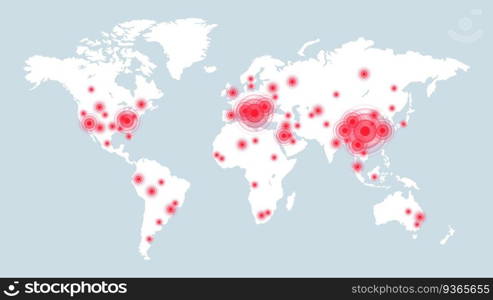 Confirmed cases of Covid-19 on world map. Infographic information, statistic virus disease on earth, vector infect global background illustration. Confirmed cases of Covid-19 on world map. Infographic information