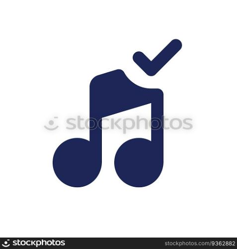Confirmed music black pixel perfect solid ui icon. Add song to video. Approved audio track. Editing software. Silhouette symbol on white space. Glyph pictogram for web, mobile. Isolated vector image. Confirmed music black pixel perfect solid ui icon