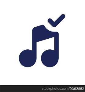 Confirmed music black pixel perfect solid ui icon. Add song to video. Approved audio track. Editing software. Silhouette symbol on white space. Glyph pictogram for web, mobile. Isolated vector image. Confirmed music black pixel perfect solid ui icon