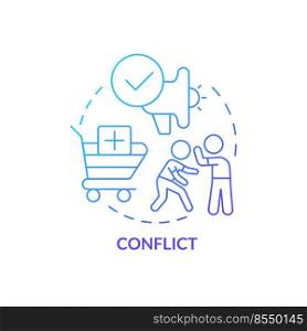 Conflict blue gradient concept icon. Emotional appeal in marketing abstract idea thin line illustration. Stimulate brand attachment. Isolated outline drawing. Myriad Pro-Bold font used. Conflict blue gradient concept icon