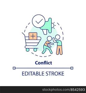 Conflict concept icon. Emotional appeal in marketing abstract idea thin line illustration. Stimulate brand attachment. Isolated outline drawing. Editable stroke. Arial, Myriad Pro-Bold fonts used. Conflict concept icon
