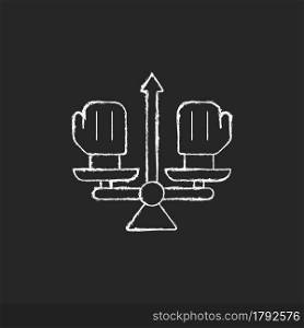 Conflict management chalk white icon on dark background. Professional conflict resolution. Avoid confrontation on workplace. Find compromise. Isolated vector chalkboard illustration on black. Conflict management chalk white icon on dark background