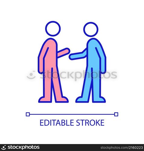 Conflict management RGB color icon. Interpersonal communication. Coworkers conversation. Argue and talk. Isolated vector illustration. Simple filled line drawing. Editable stroke. Arial font used. Conflict management RGB color icon