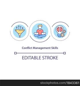 Conflict management skills concept icon. Learn strategy to resolve relations problem. Communication abstract idea thin line illustration. Vector isolated outline color drawing. Editable stroke. Conflict management skills concept icon