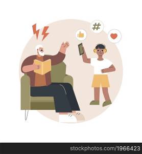Conflict of generations abstract concept vector illustration. Generational conflict, ok boomer, intergenerational solidarity, communication adults and kids, son father, grow up abstract metaphor.. Conflict of generations abstract concept vector illustration.