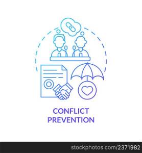 Conflict prevention blue gradient concept icon. Avoid attack. National safety and community security abstract idea thin line illustration. Isolated outline drawing. Myriad Pro-Bold font used. Conflict prevention blue gradient concept icon