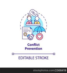 Conflict prevention concept icon. National safety and community security abstract idea thin line illustration. Isolated outline drawing. Editable stroke. Arial, Myriad Pro-Bold fonts used. Conflict prevention concept icon