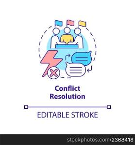Conflict resolution concept icon. Strategy of peace building. Community security abstract idea thin line illustration. Isolated outline drawing. Editable stroke. Arial, Myriad Pro-Bold fonts used. Conflict resolution concept icon