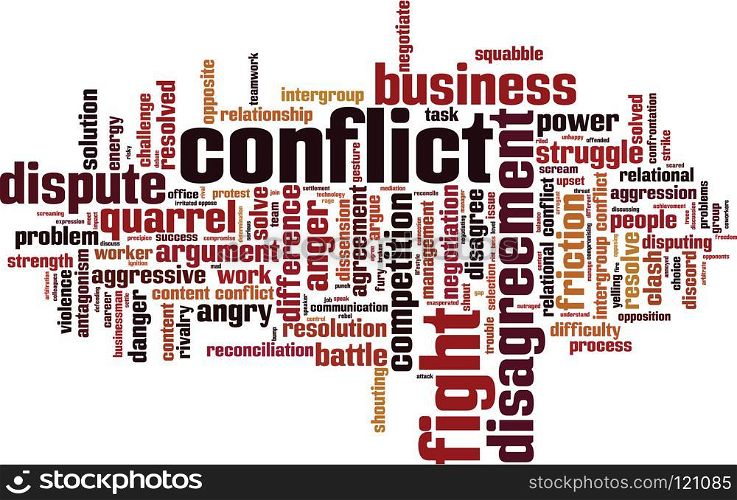Conflict word cloud concept. Vector illustration