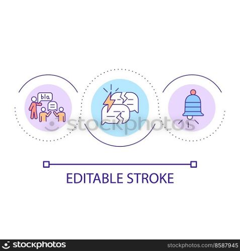 Conflicts in group prevention loop concept icon. Communication problems solving. Social attitude abstract idea thin line illustration. Isolated outline drawing. Editable stroke. Arial font used. Conflicts in group prevention loop concept icon