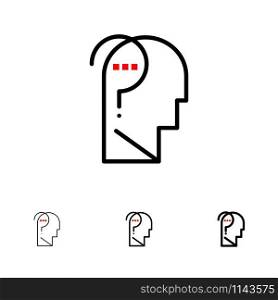 Confuse, Confuse Brain, Confuse Mind, Question Bold and thin black line icon set