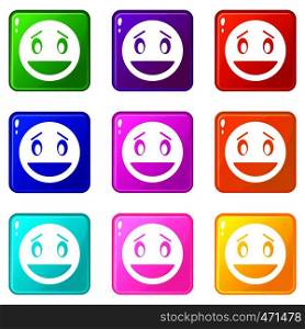 Confused emoticons of 9 color set isolated vector illustration. Confused emoticons 9 set