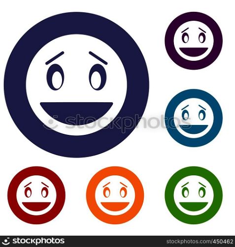 Confused emoticons set in flat circle reb, blue and green color for web. Confused emoticons set