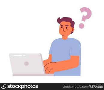 Confused male programmer with laptop semi flat color vector character. Editable figure. Full body person on white. Simple cartoon style spot illustration for web graphic design and animation. Confused male programmer with laptop semi flat color vector character