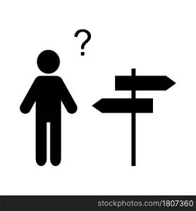 Confused person when choosing a path, at a crossroads. Vector illustration