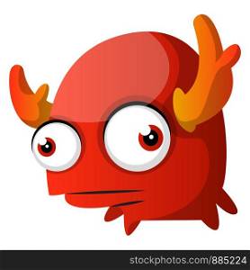 Confused red monster with horns illustration vector on white background