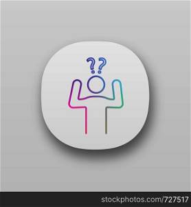 Confusion app icon. UI/UX user interface. Making decisions. Indecision. A lot of questions. Indecisive person. Perplexity. Stress symptom. Web or mobile application. Vector isolated illustration. Confusion app icon